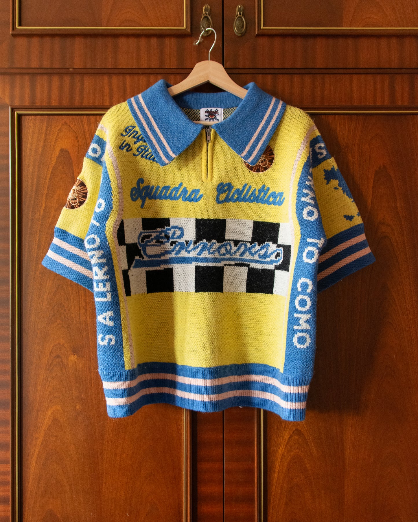 KNIT CHAINSTITCH CYCLING POLO IN YELLOW