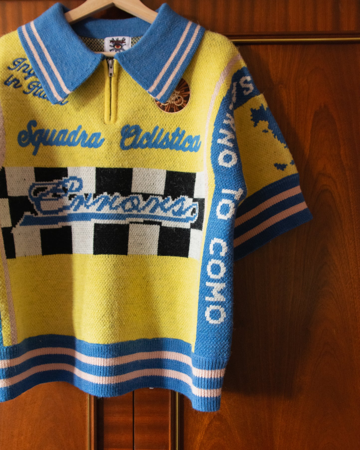KNIT CHAINSTITCH CYCLING POLO IN YELLOW