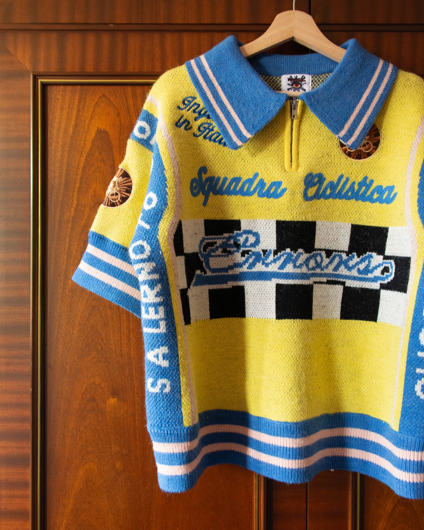KNIT CHAINSTITCH CYCLING POLO IN YELLOW