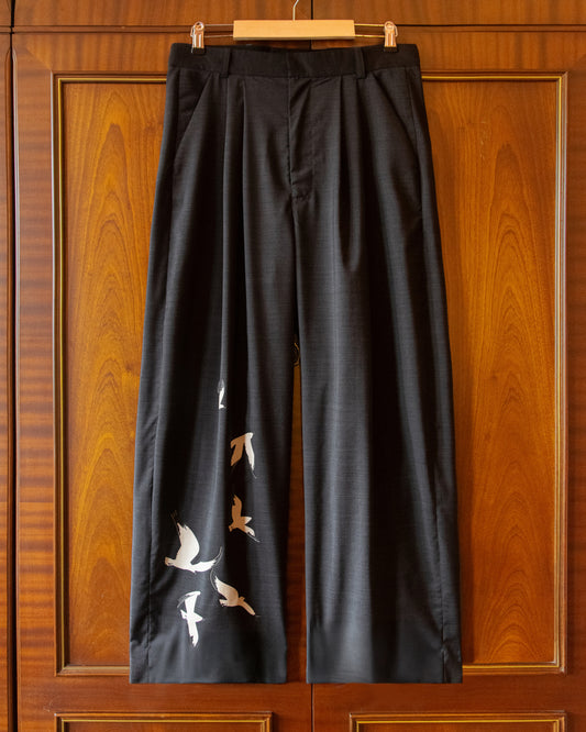 PLEATED WOOL FLOCK TROUSERS