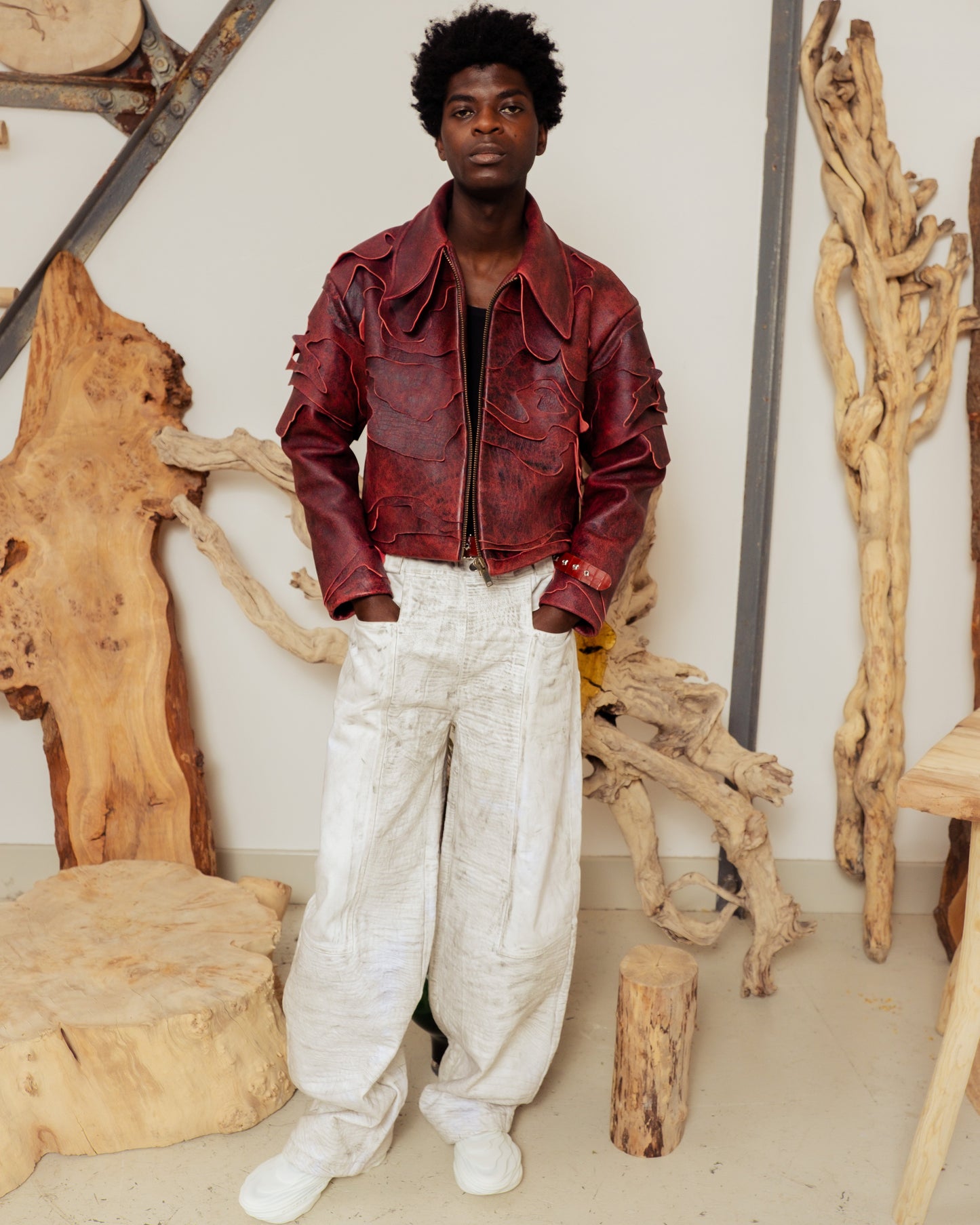 LEATHER TOPO JACKET IN BLUD RED