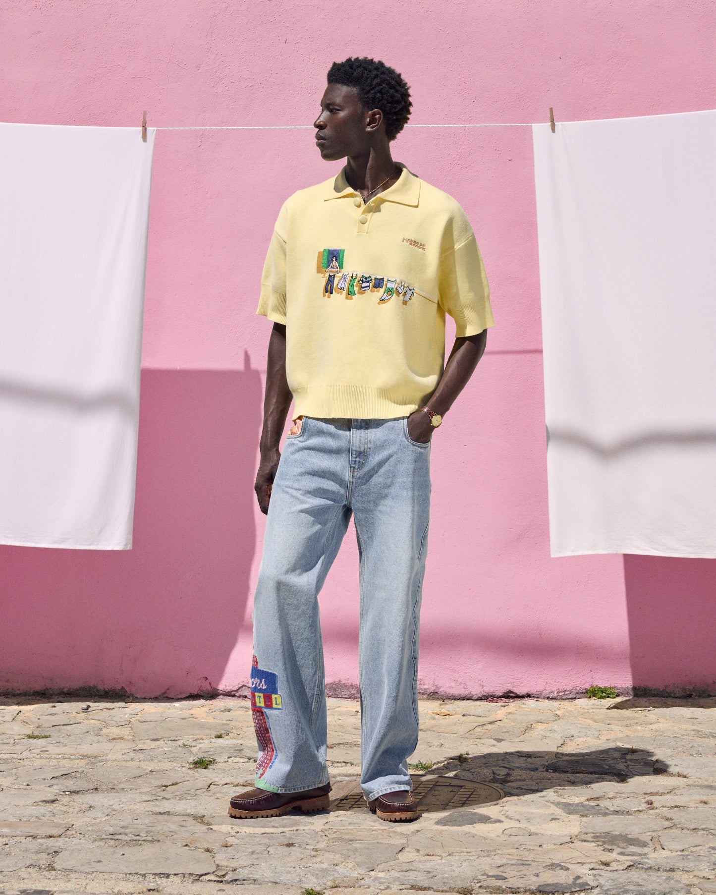KNITTED WASHING LINE POLO IN YELLOW