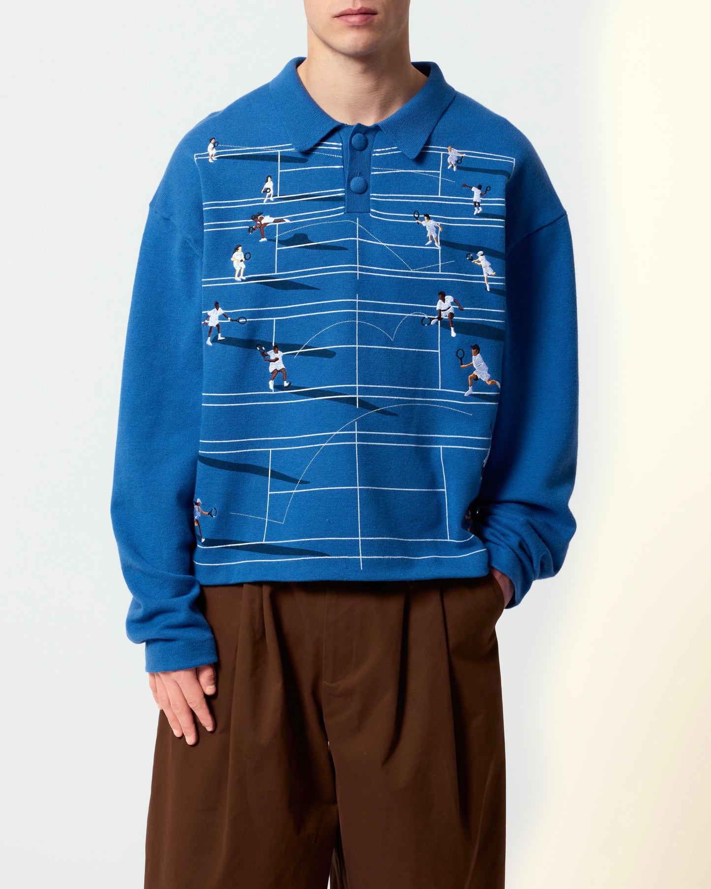 FINE KNIT TENNIS SWEATER - ASPHALT