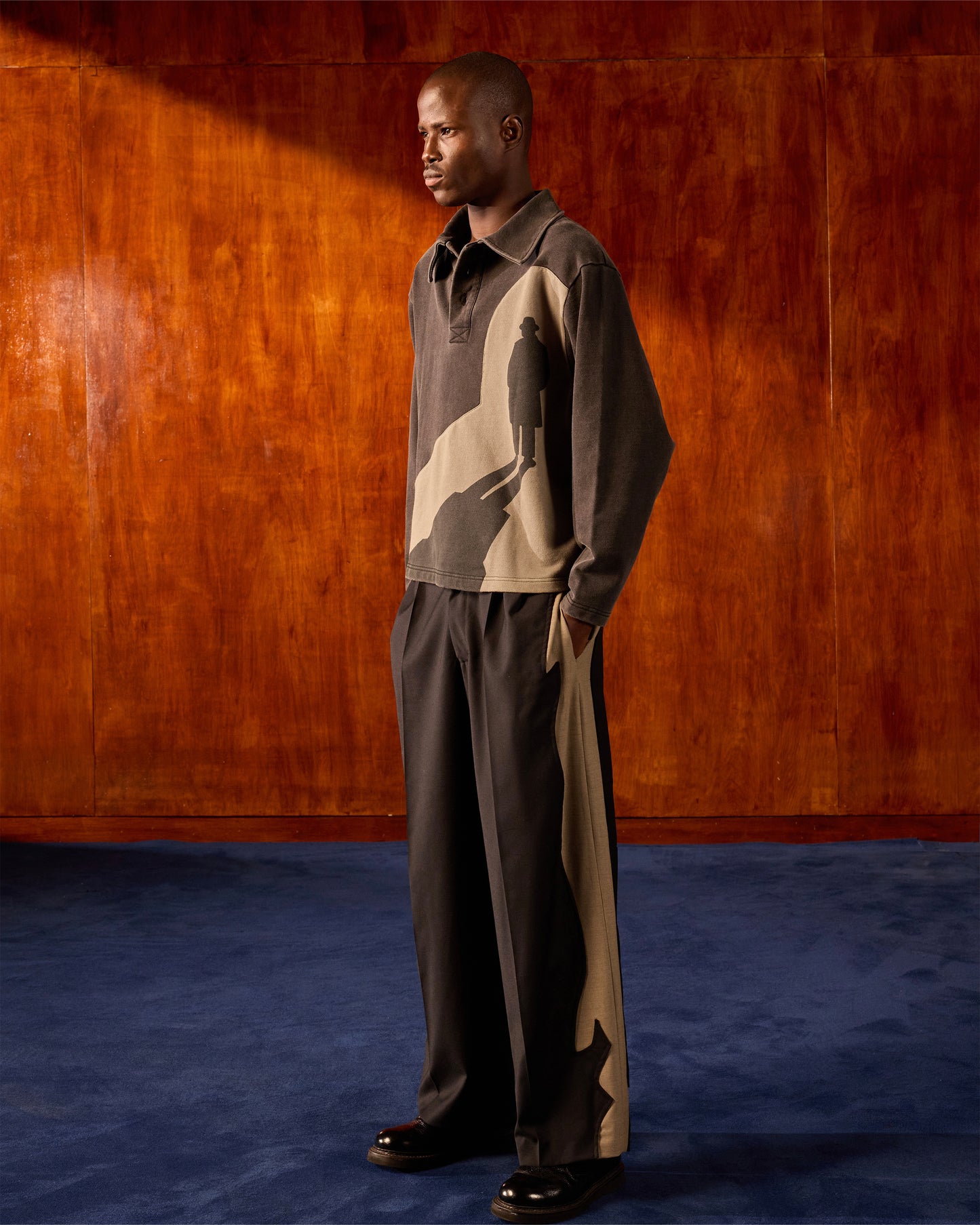 FILM NOIR PANELLED WOOL TROUSERS