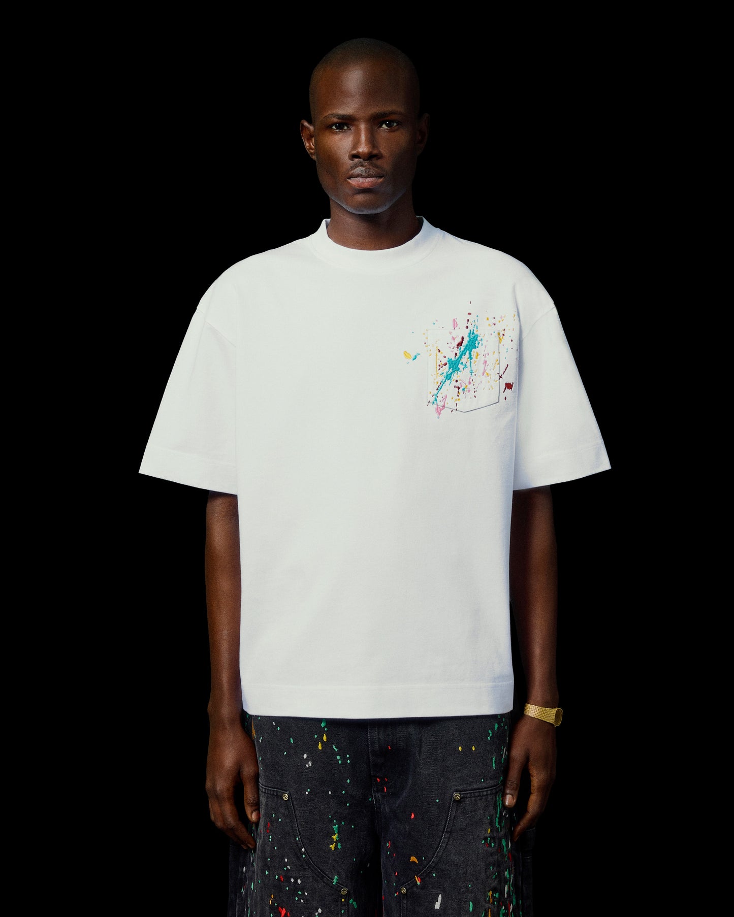 EMBROIDERED PAINT SPLATTER TEE