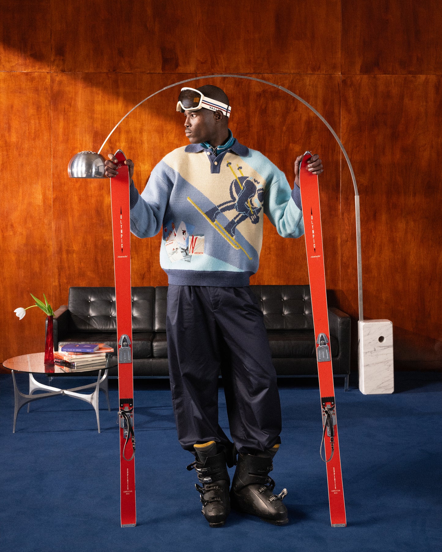 KNITTED SKI JUMPER WITH EMBROIDERED POSTCARDS