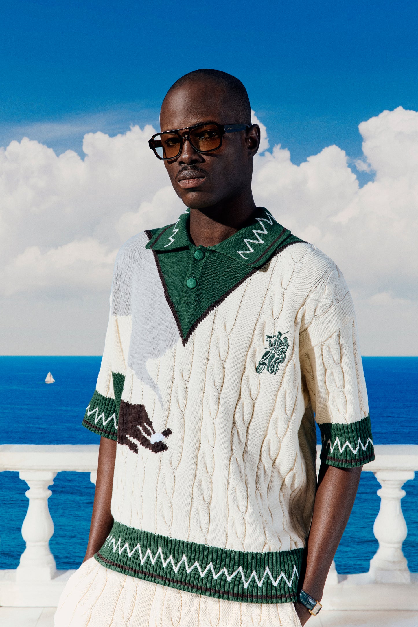 COTTON CABLE KNIT POLO