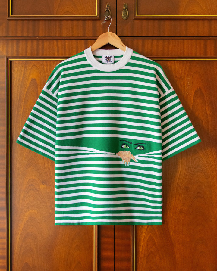 KNITTED PEEPING TEE IN GREEN