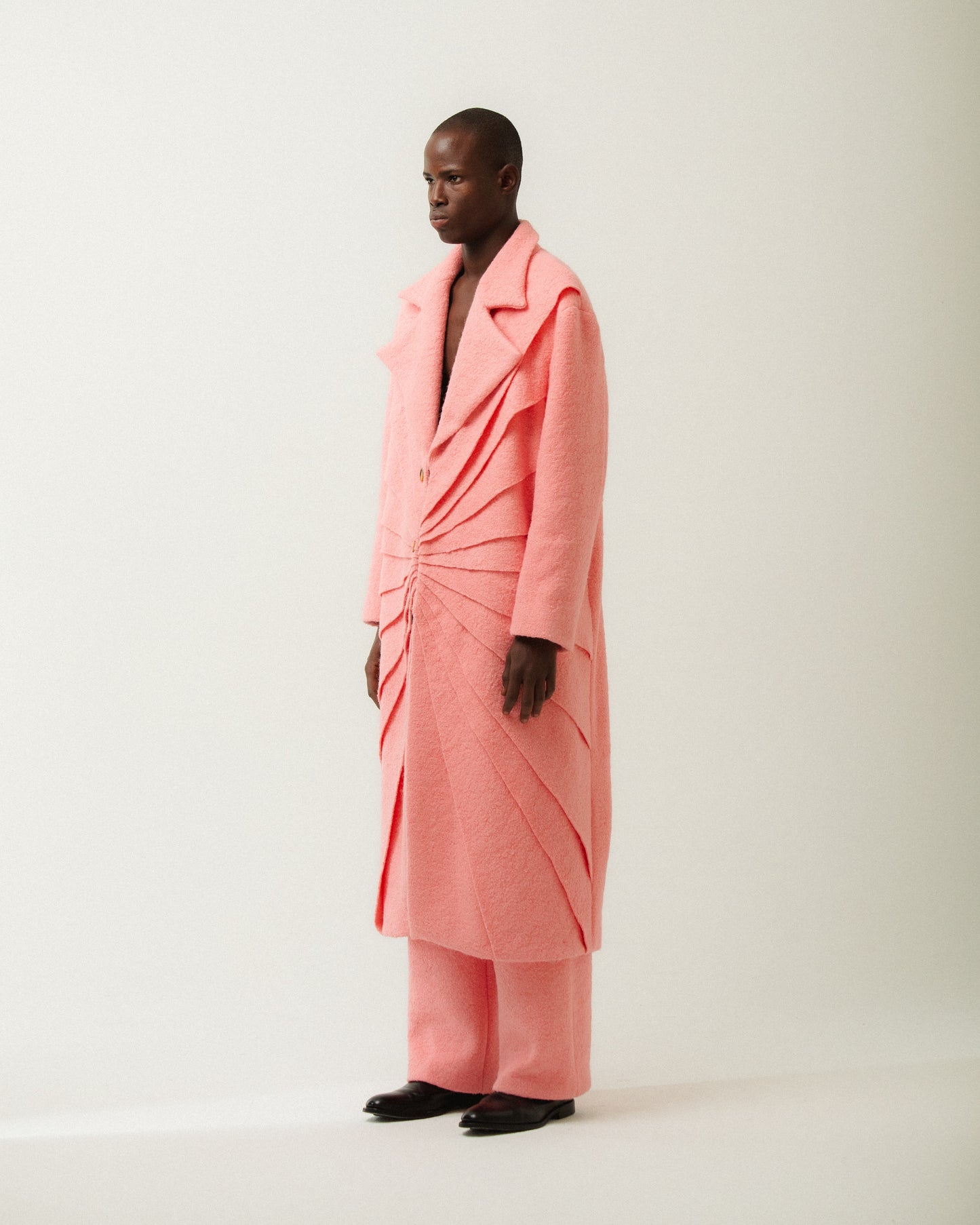 PINK WOOL LAYERED COAT