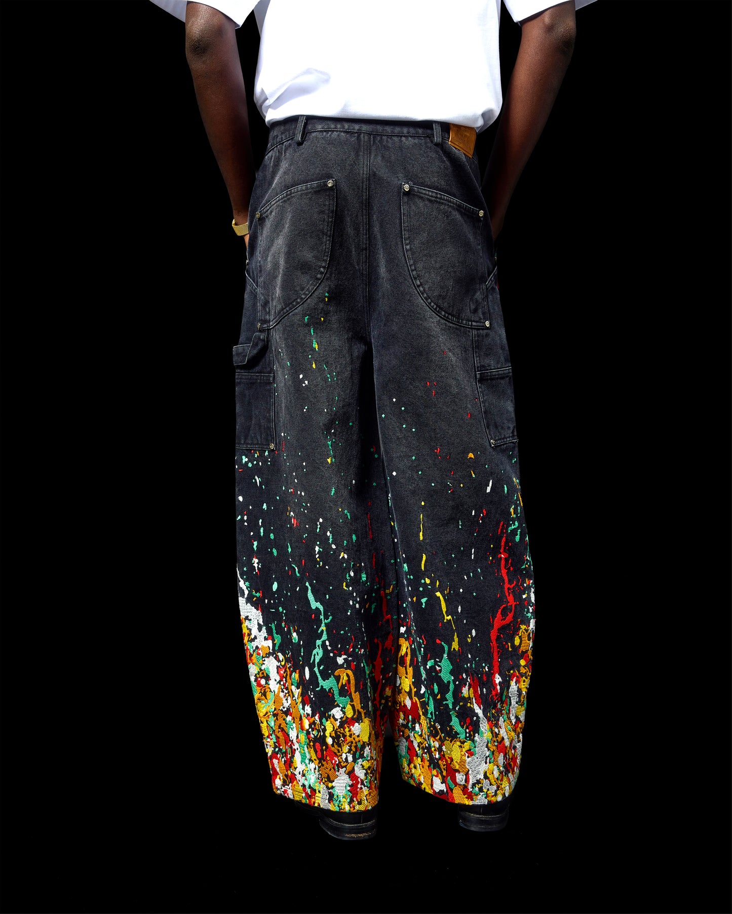 EMBROIDERED CARPENTER JEANS IN FADED BLACK