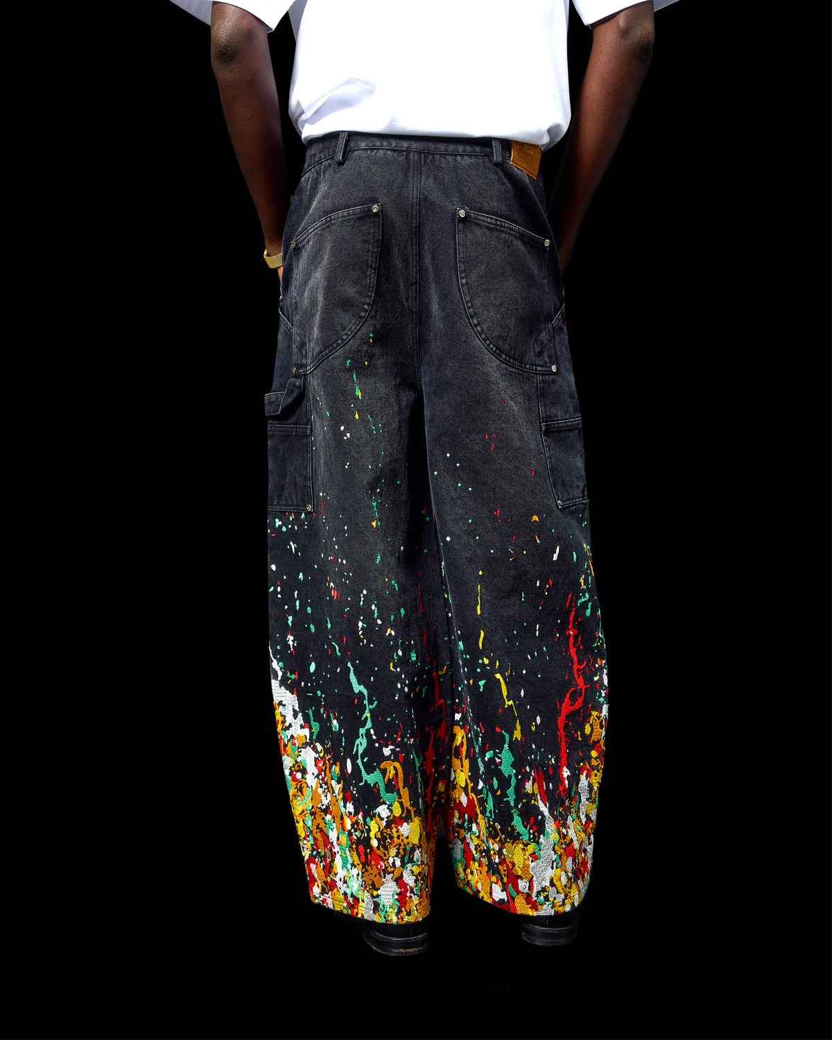 EMBROIDERED CARPENTER JEANS IN FADED BLACK