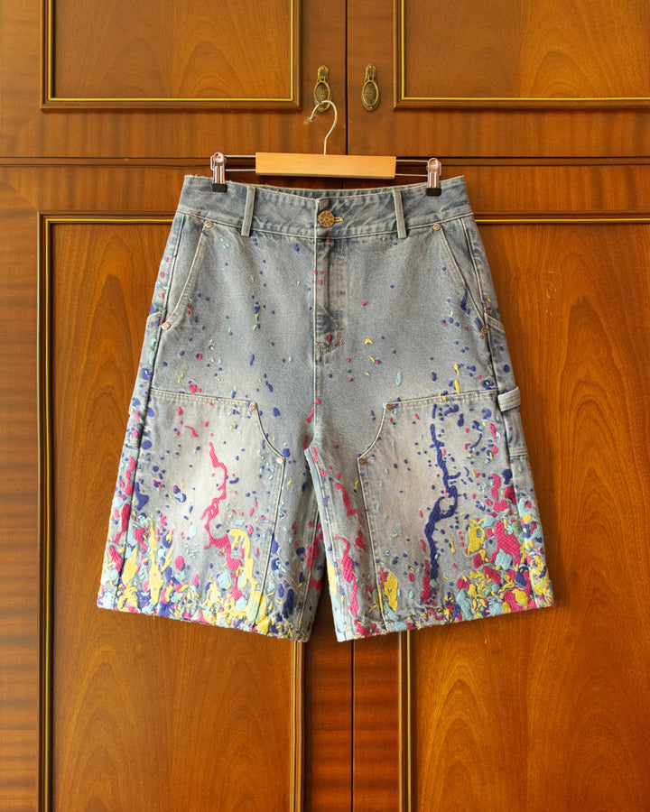 EMBROIDERED CARPENTER DENIM SHORTS