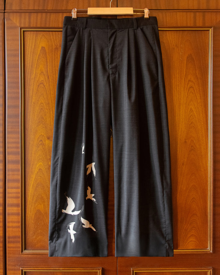 PLEATED WOOL FLOCK TROUSERS