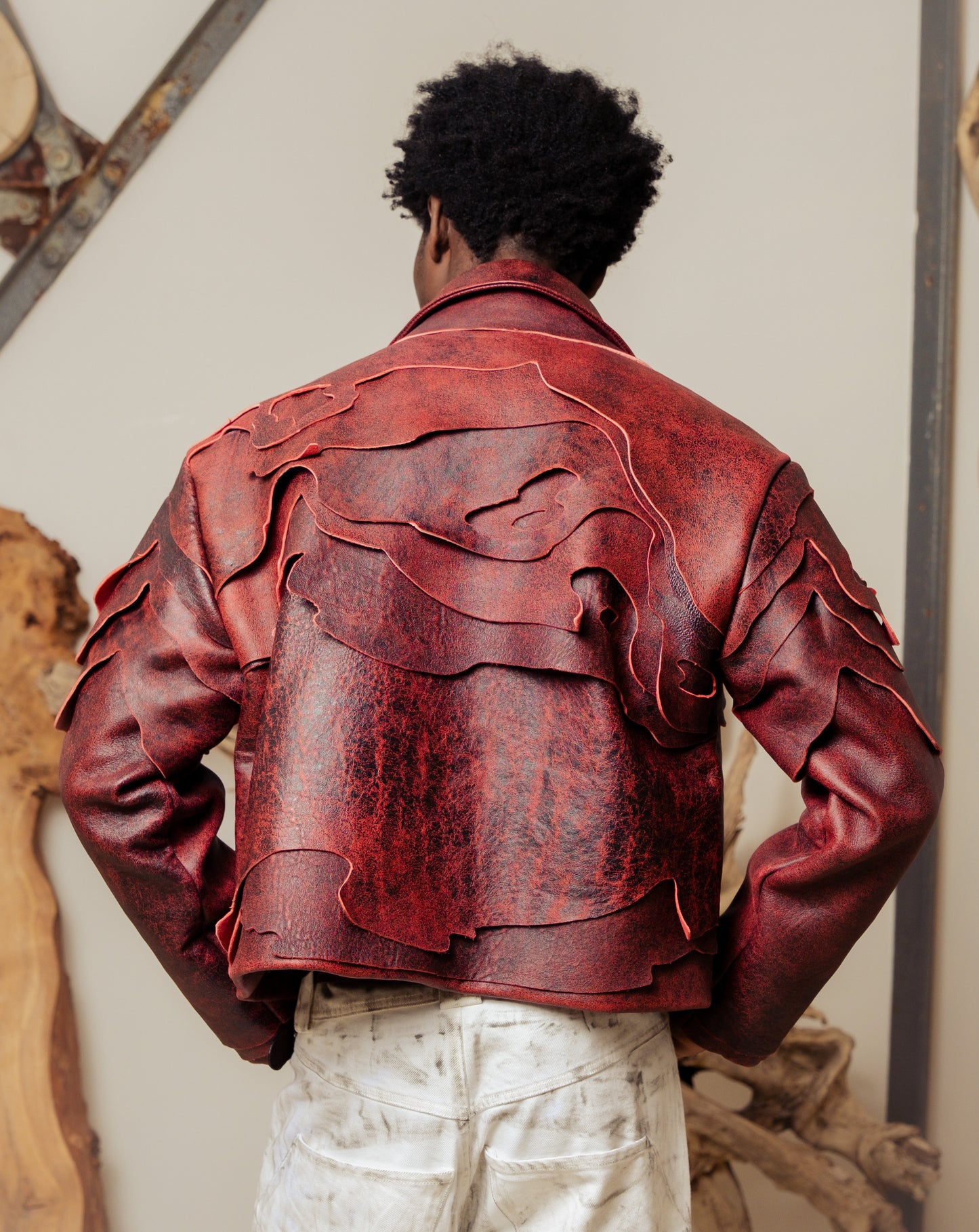 LEATHER TOPO JACKET IN BLUD RED