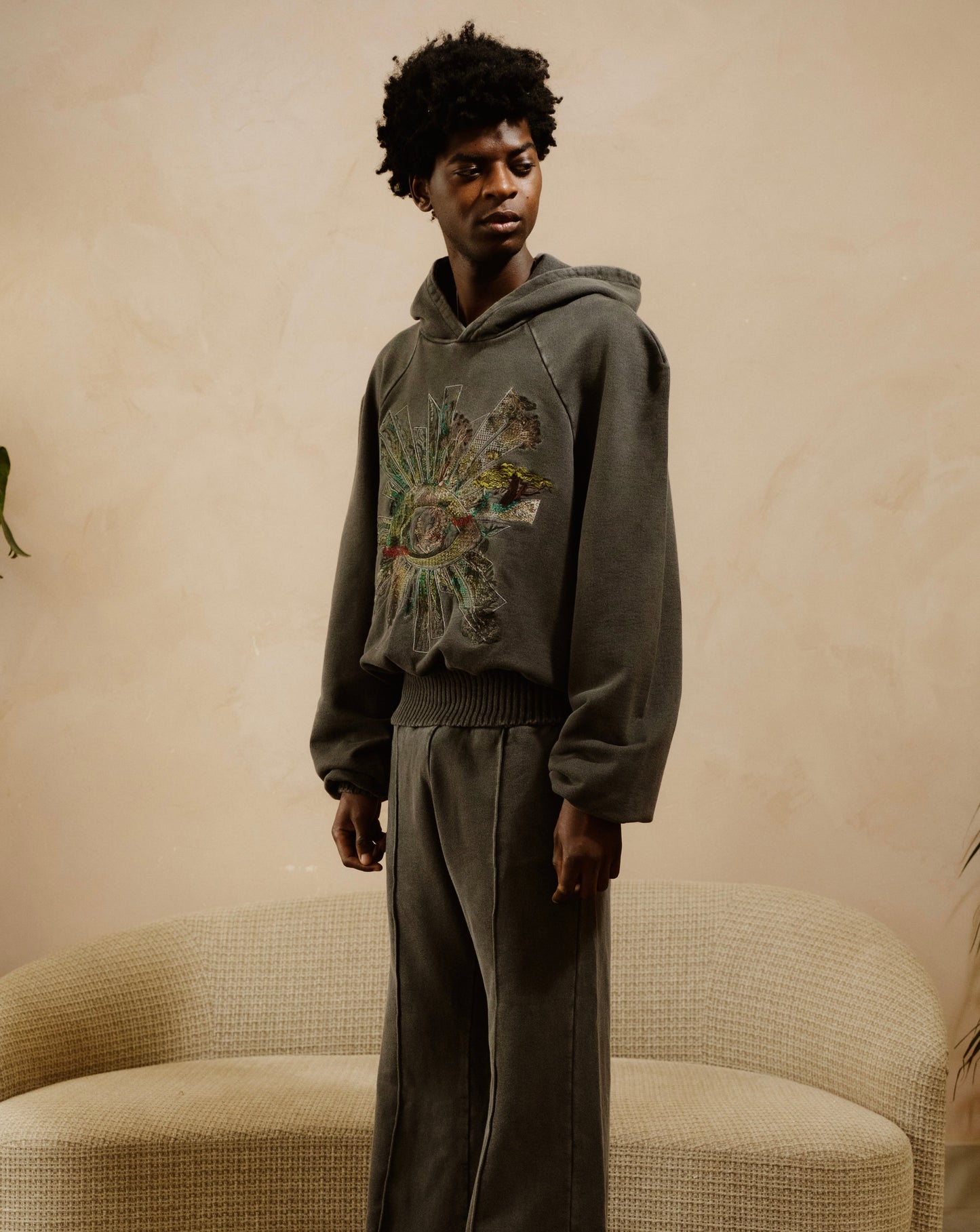 ALL-SEEING GARDEN EMBROIDERED HOODIE IN SABLE
