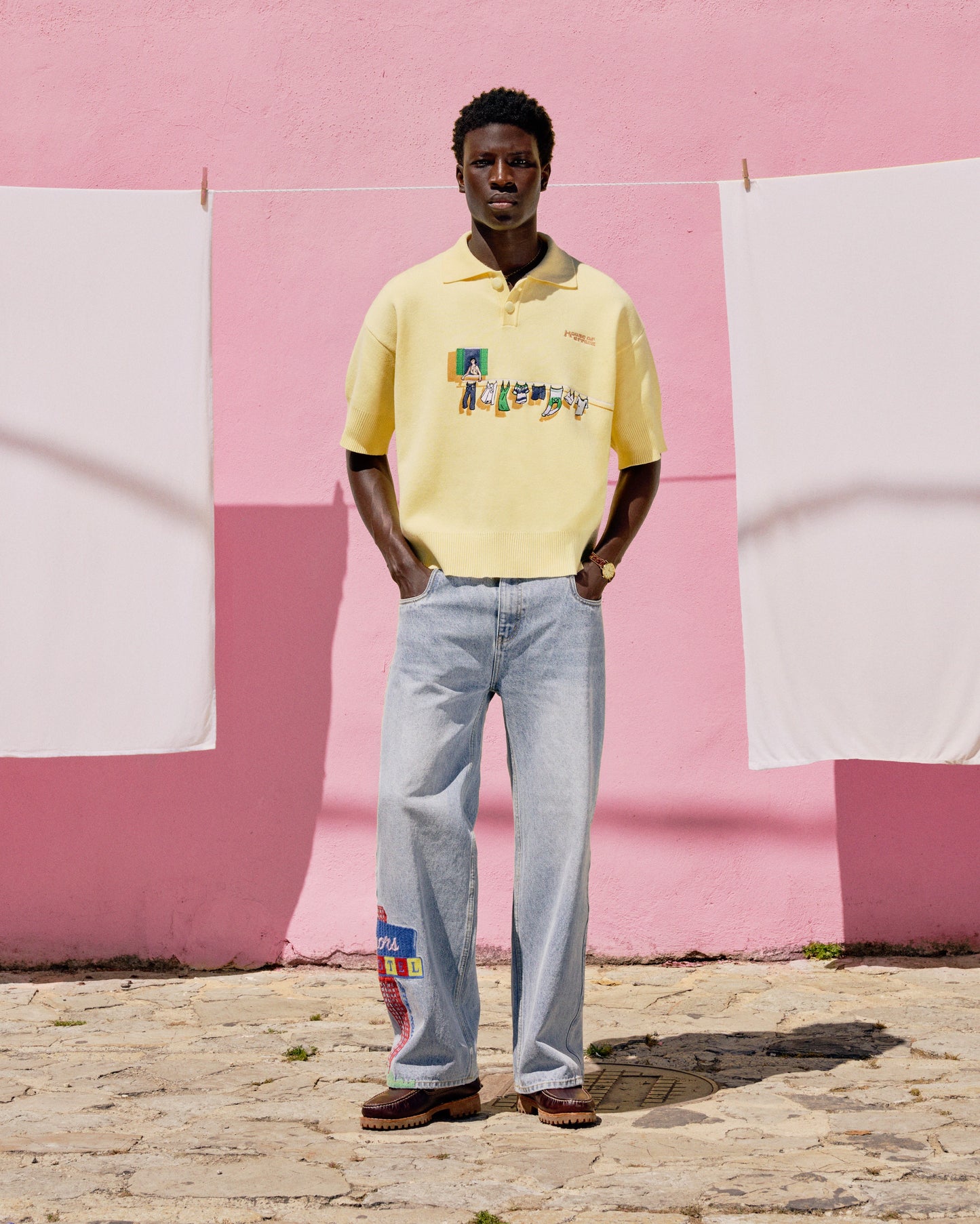 KNITTED WASHING LINE POLO IN YELLOW