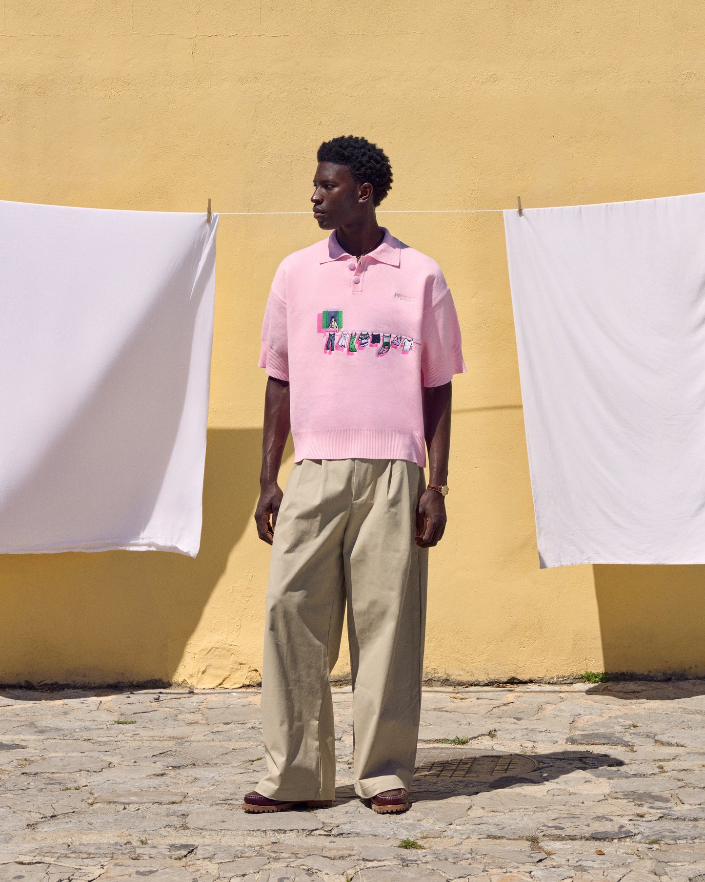 KNITTED WASHING LINE POLO IN PINK