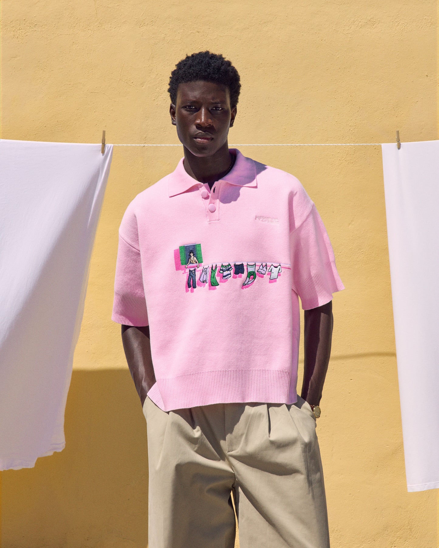 KNITTED WASHING LINE POLO IN PINK