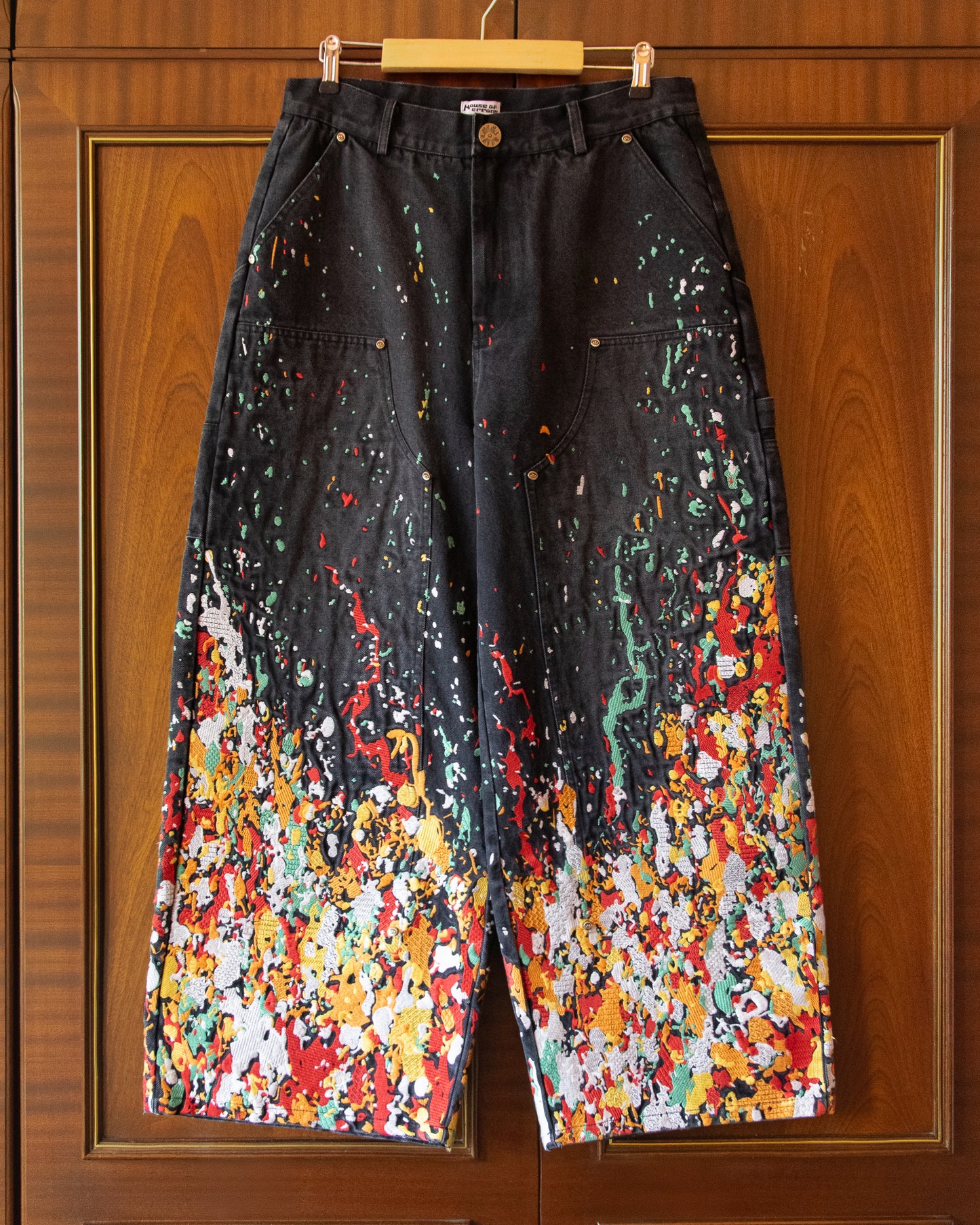 EMBROIDERED CARPENTER JEANS IN FADED BLACK