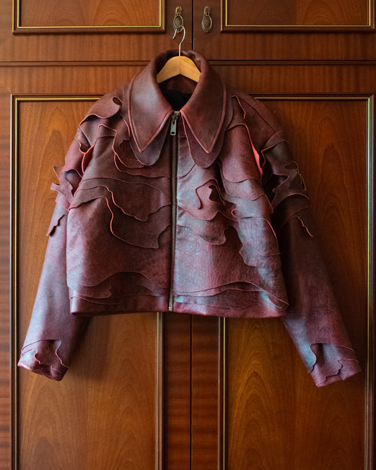 LEATHER TOPO JACKET IN BLUD RED