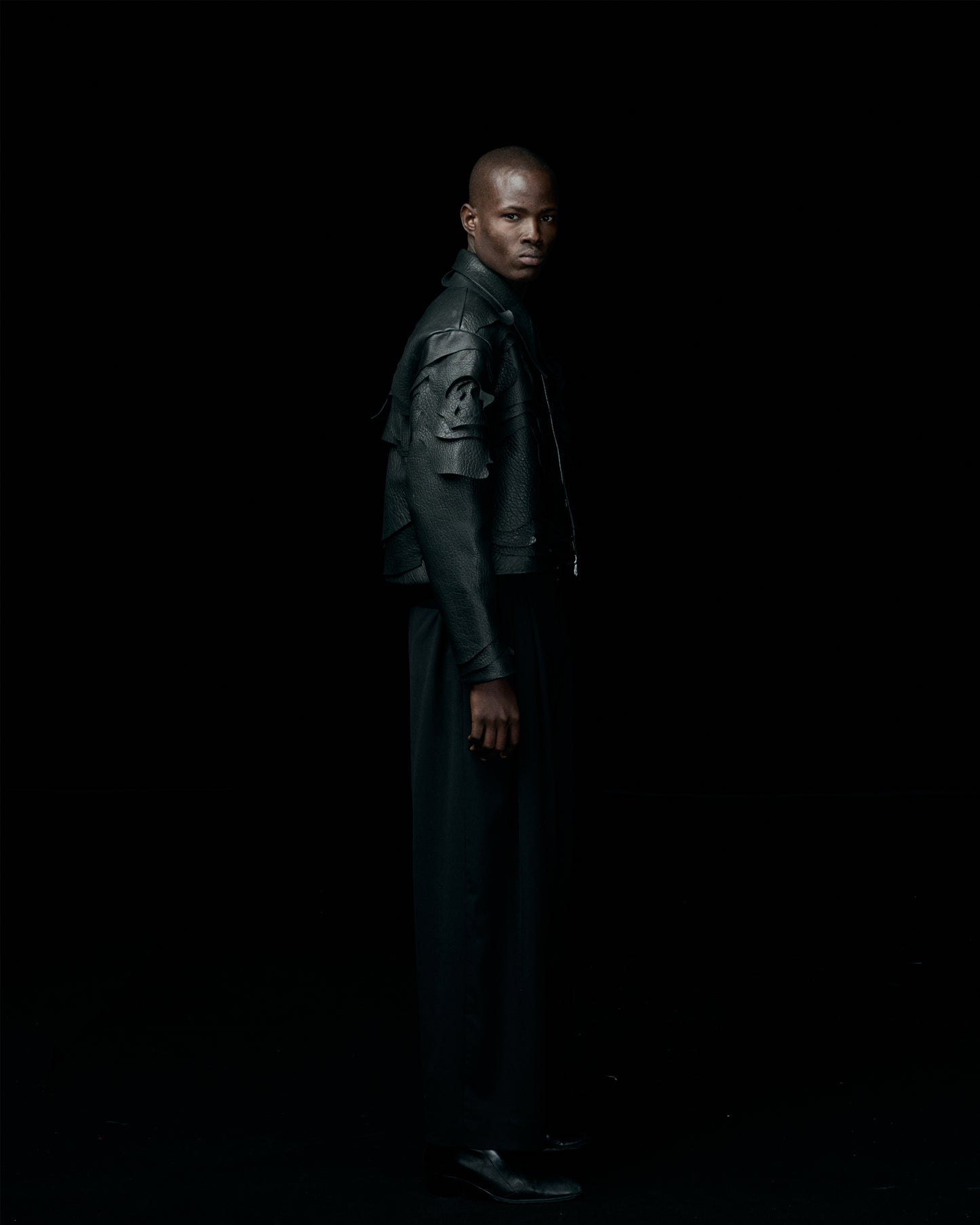 BLACK LEATHER TOPO JACKET