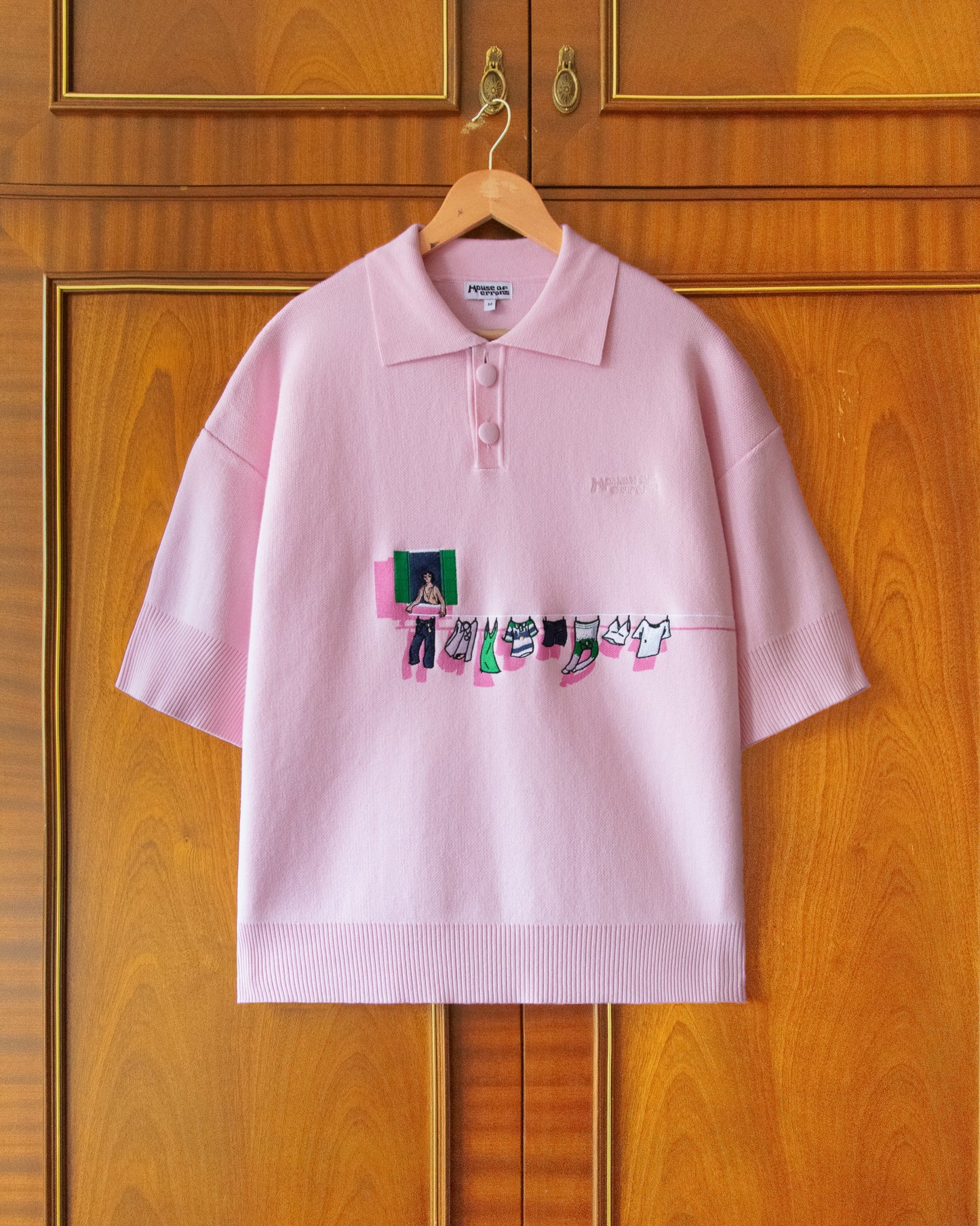 KNITTED WASHING LINE POLO IN PINK