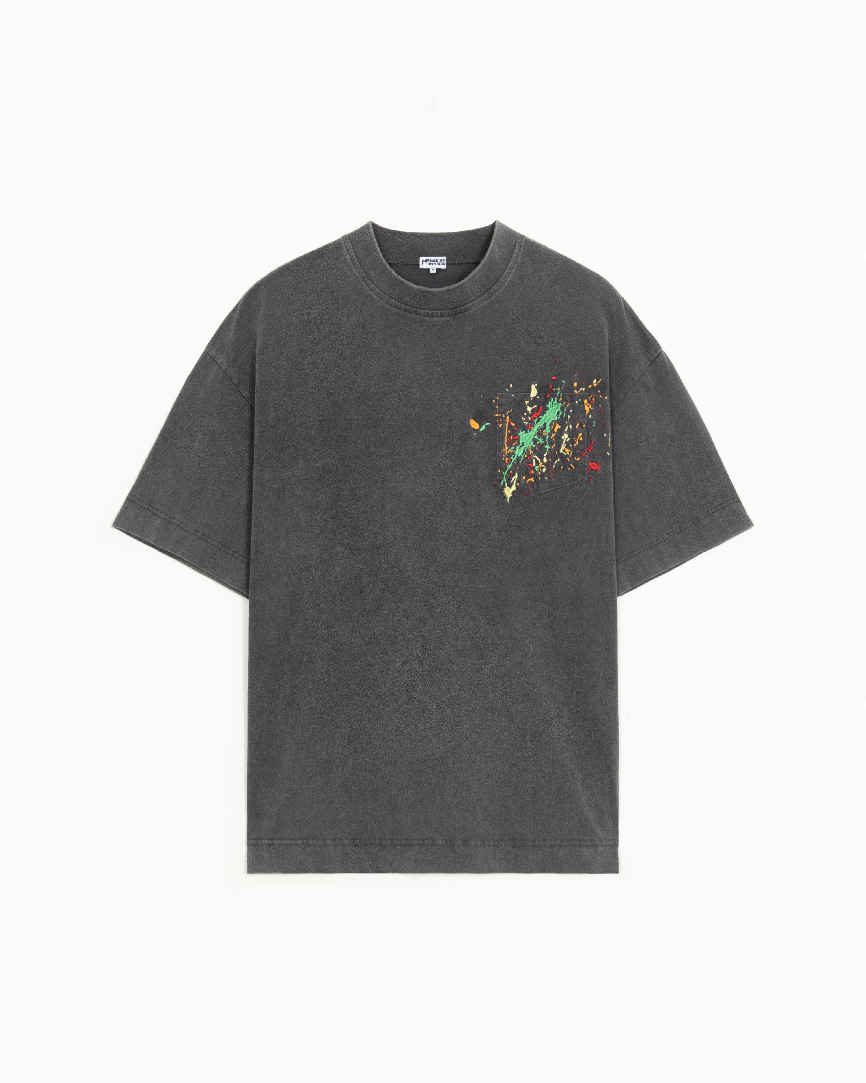 EMBROIDERED PAINT SPLATTER TEE IN GREY