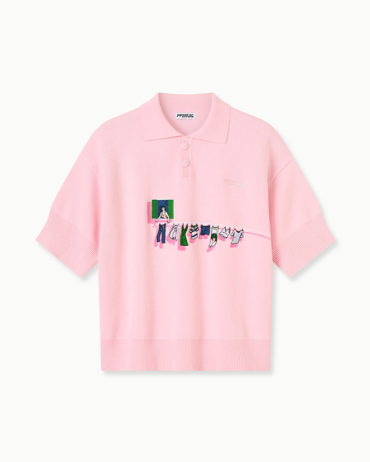(NICK TEST) KNITTED WASHING LINE POLO IN PINK