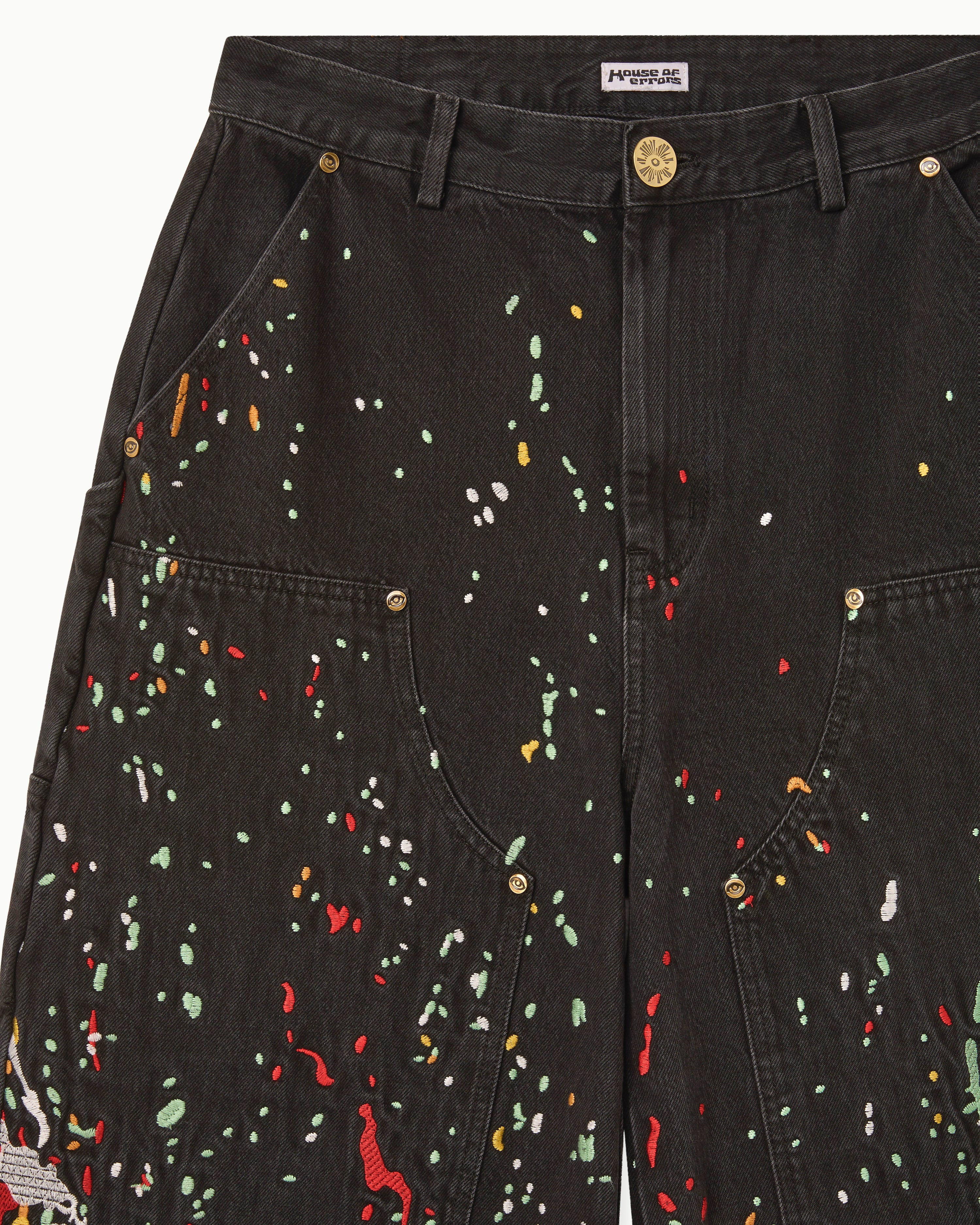 EMBROIDERED CARPENTER JEANS IN FADED BLACK
