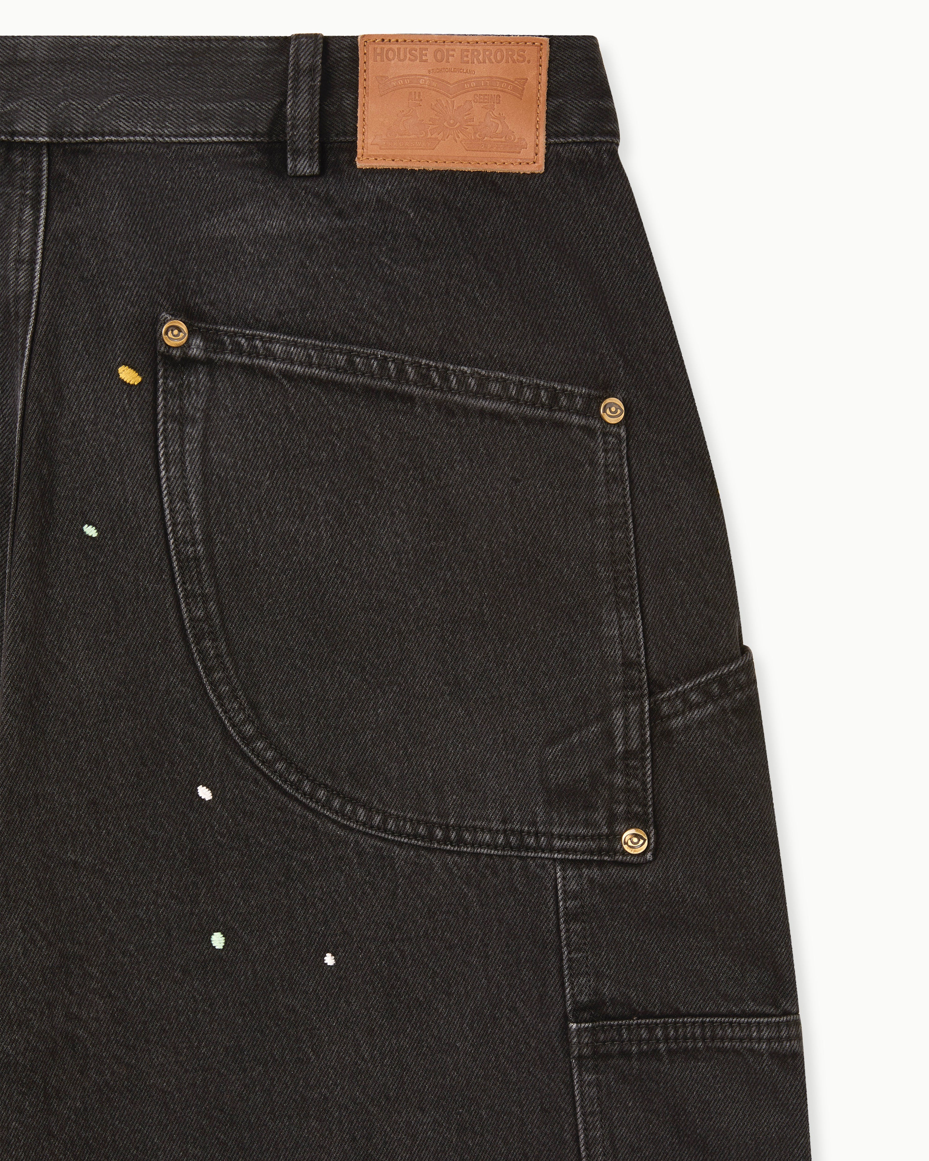 EMBROIDERED CARPENTER JEANS IN FADED BLACK