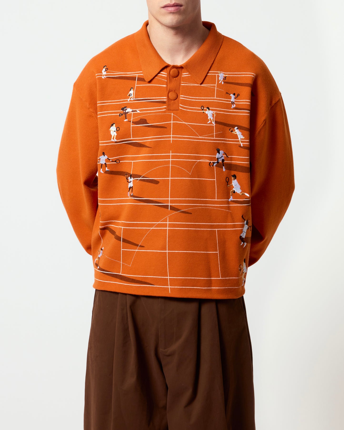 FINE KNIT TENNIS SWEATER - CLAY