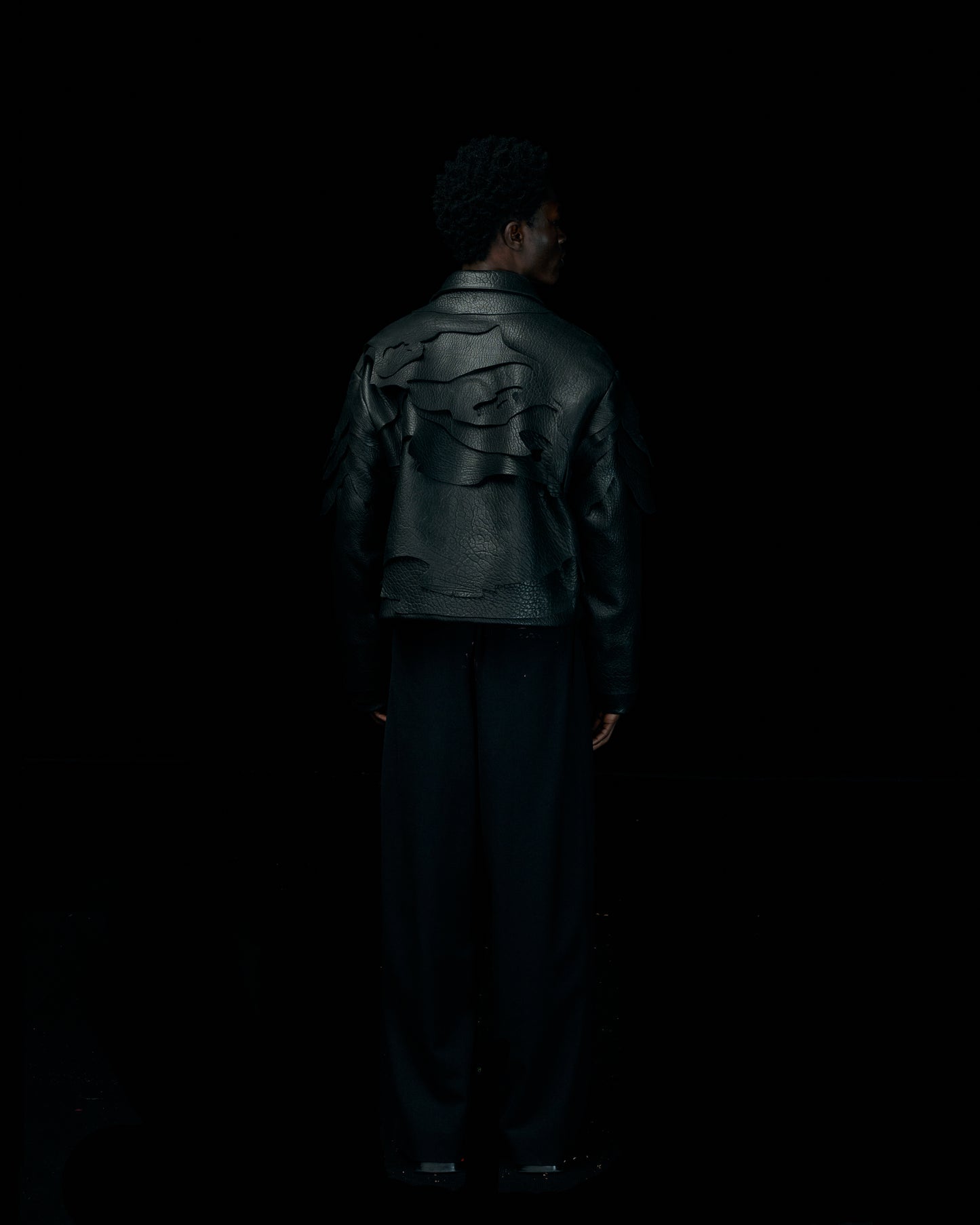 BLACK LEATHER TOPO JACKET