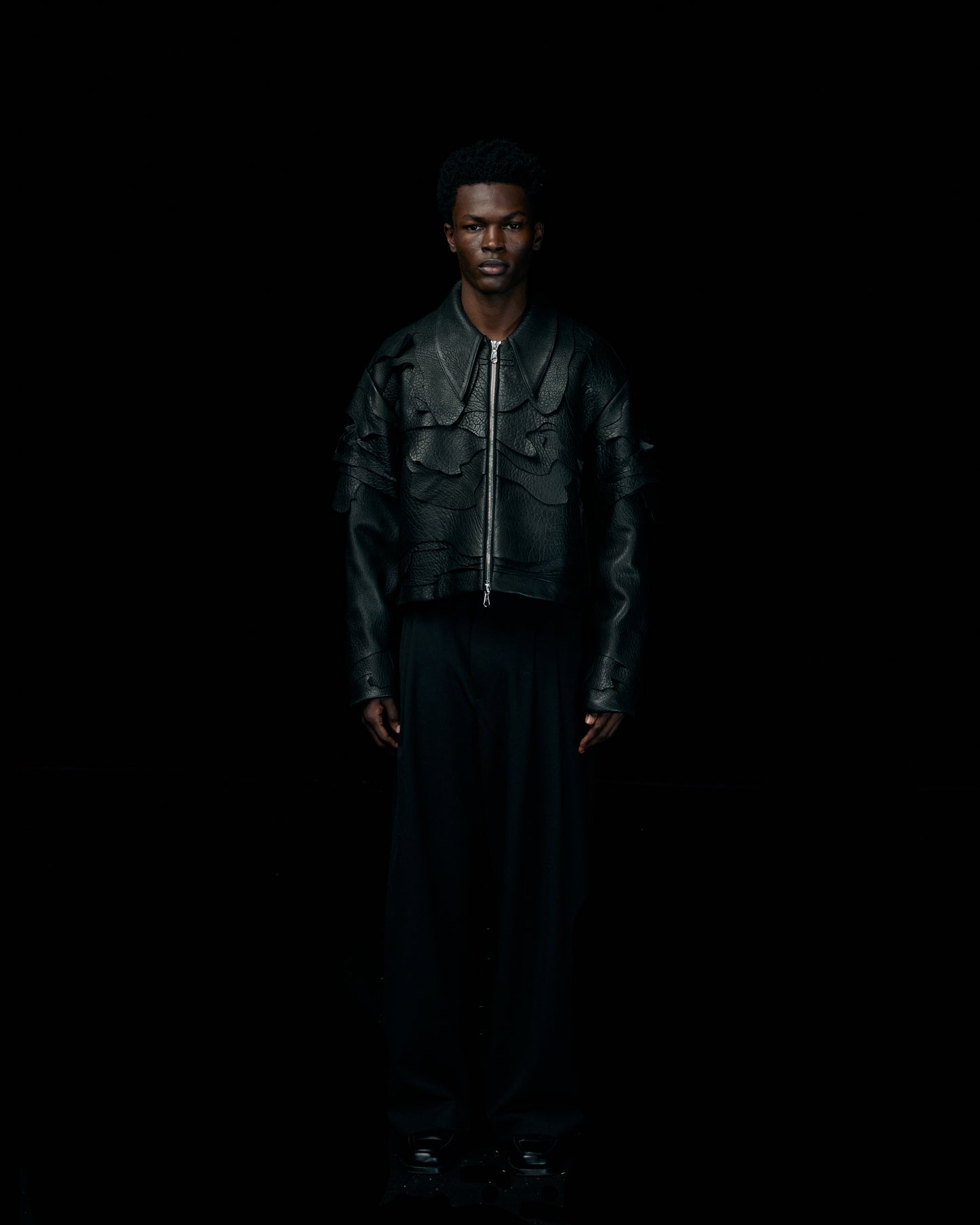 BLACK LEATHER TOPO JACKET